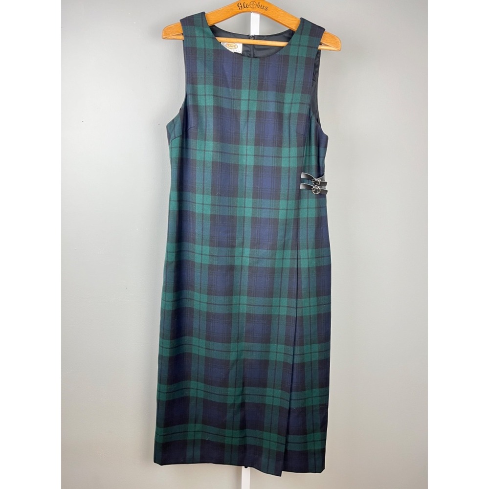 Talbots Dress Womens 10P Blackwatch Plaid Wool Faux Wrap Vintage Christmas